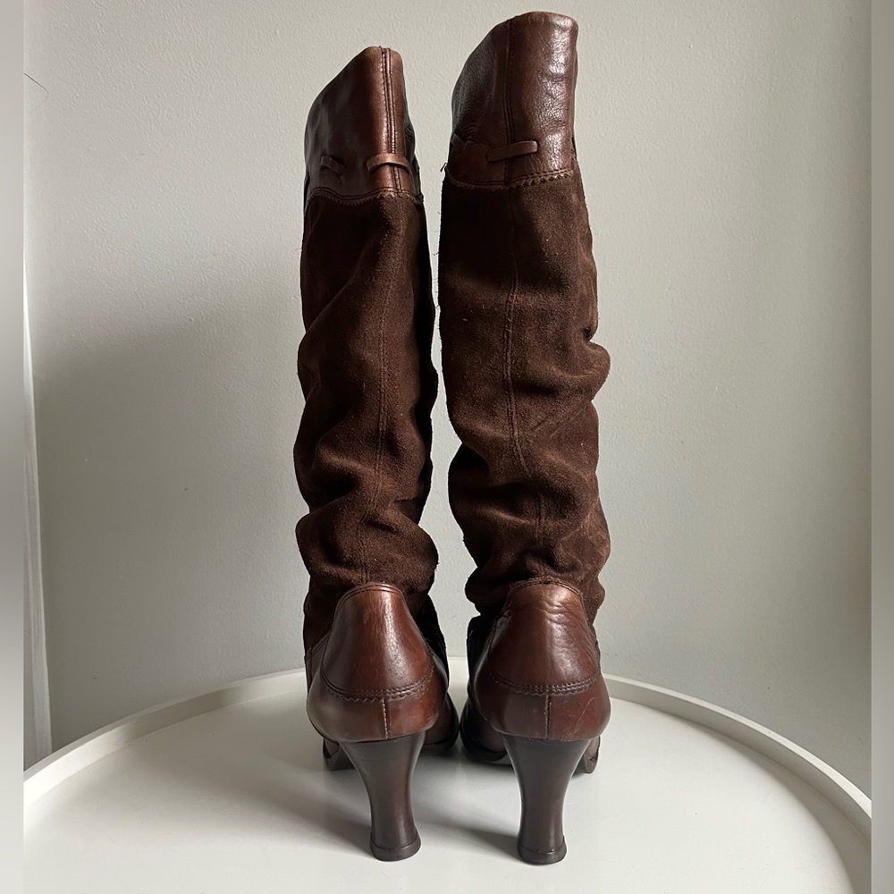 Bronx Suede Leather Tassel Slouchy Scrunched Brown Tall Boots EU Size 40/ - Picture 3 of 16
